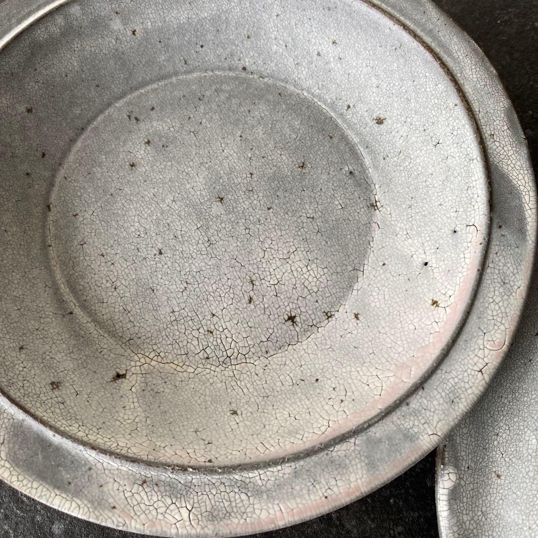 信楽焼　大原拓也さん　裂粉引　リムプレート　スープ皿　2枚