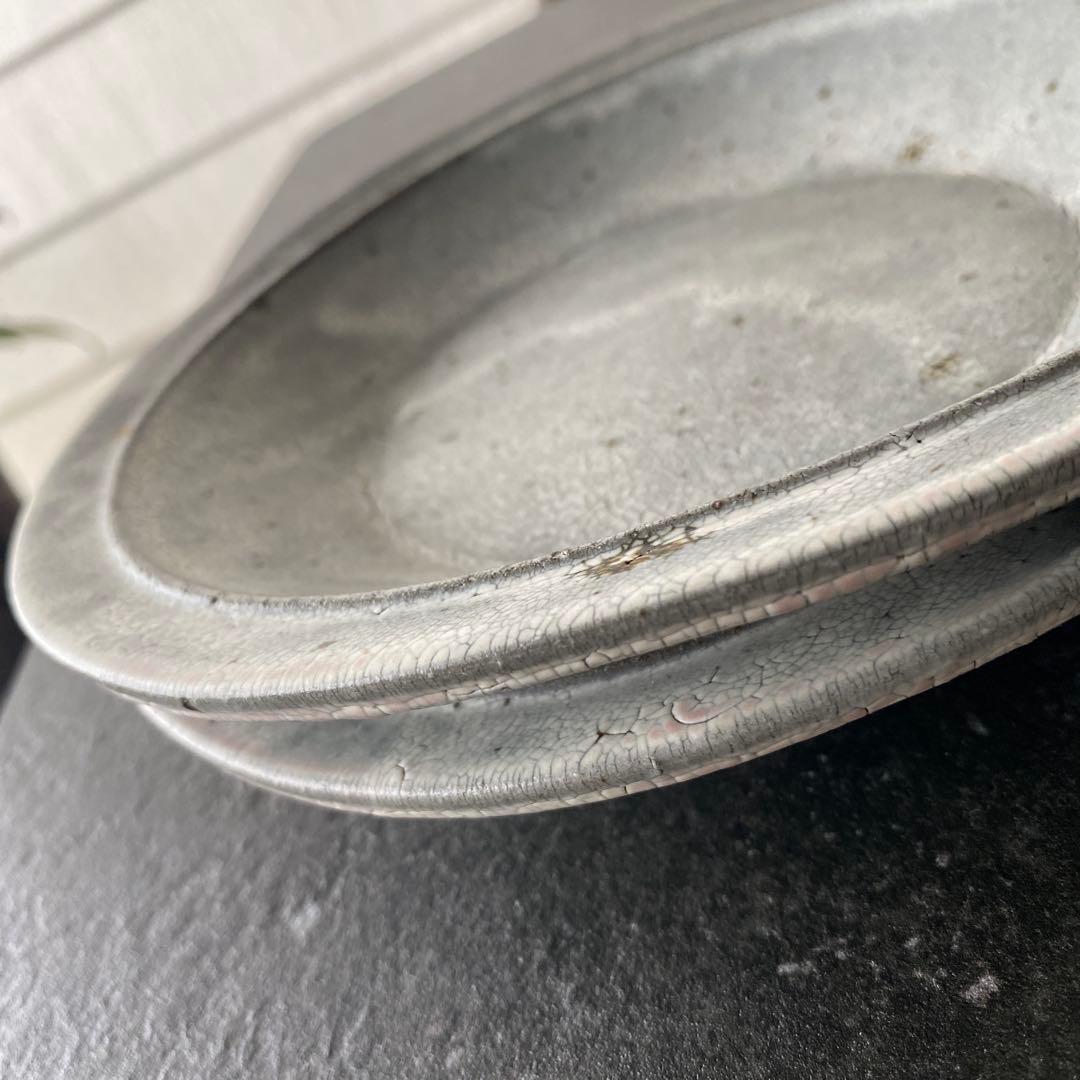 信楽焼　大原拓也さん　裂粉引　リムプレート　スープ皿　2枚