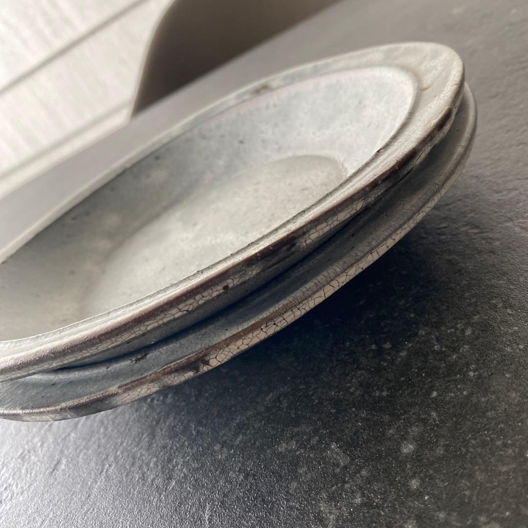 信楽焼　大原拓也さん　裂粉引　リムプレート　スープ皿　2枚