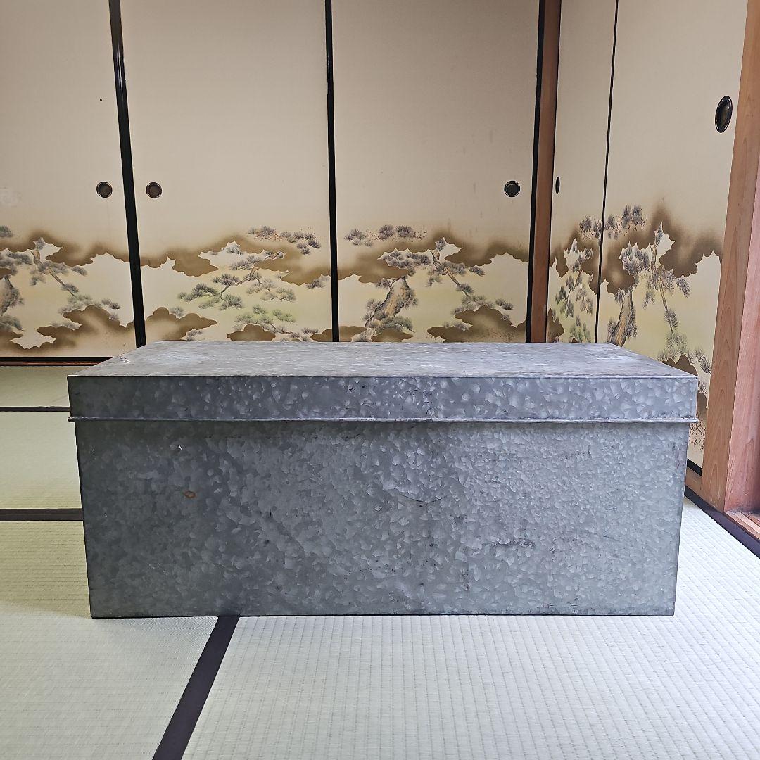 昭和レトロ/1950年代物】別注ブリキ製品ボックス 金属製ハンドル付き特大 刻印