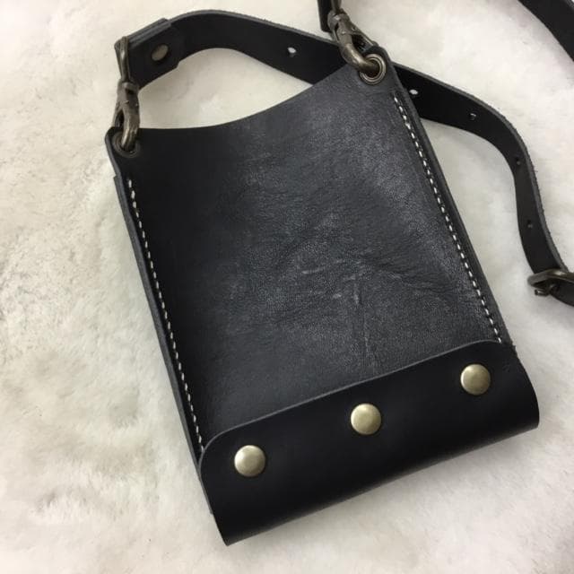 フローリストケース　栃木レザー　黒色　アシスタントケース　スマホポーチ