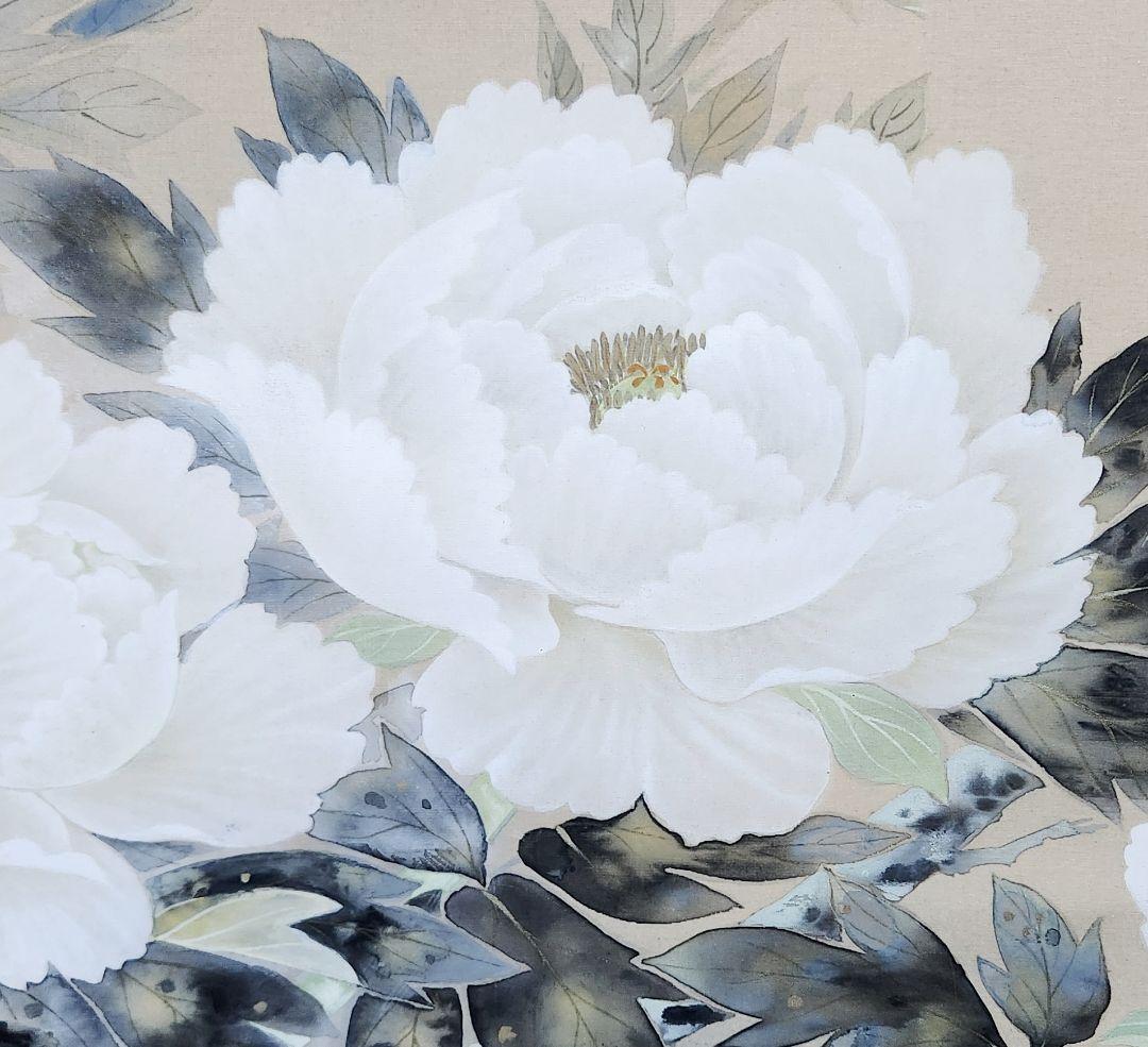 【牡丹図】栗山北洋 2694 共箱 掛け軸 肉筆 ボタン 池上秀畝門