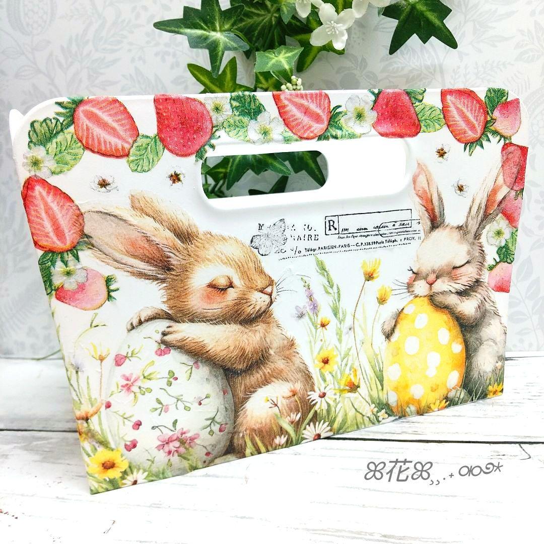 デコパージュ ꔛ‬ꕤ インテリア雑貨♡収納BOX➁♡苺うさぎ♡小物入れ♡ガーデン