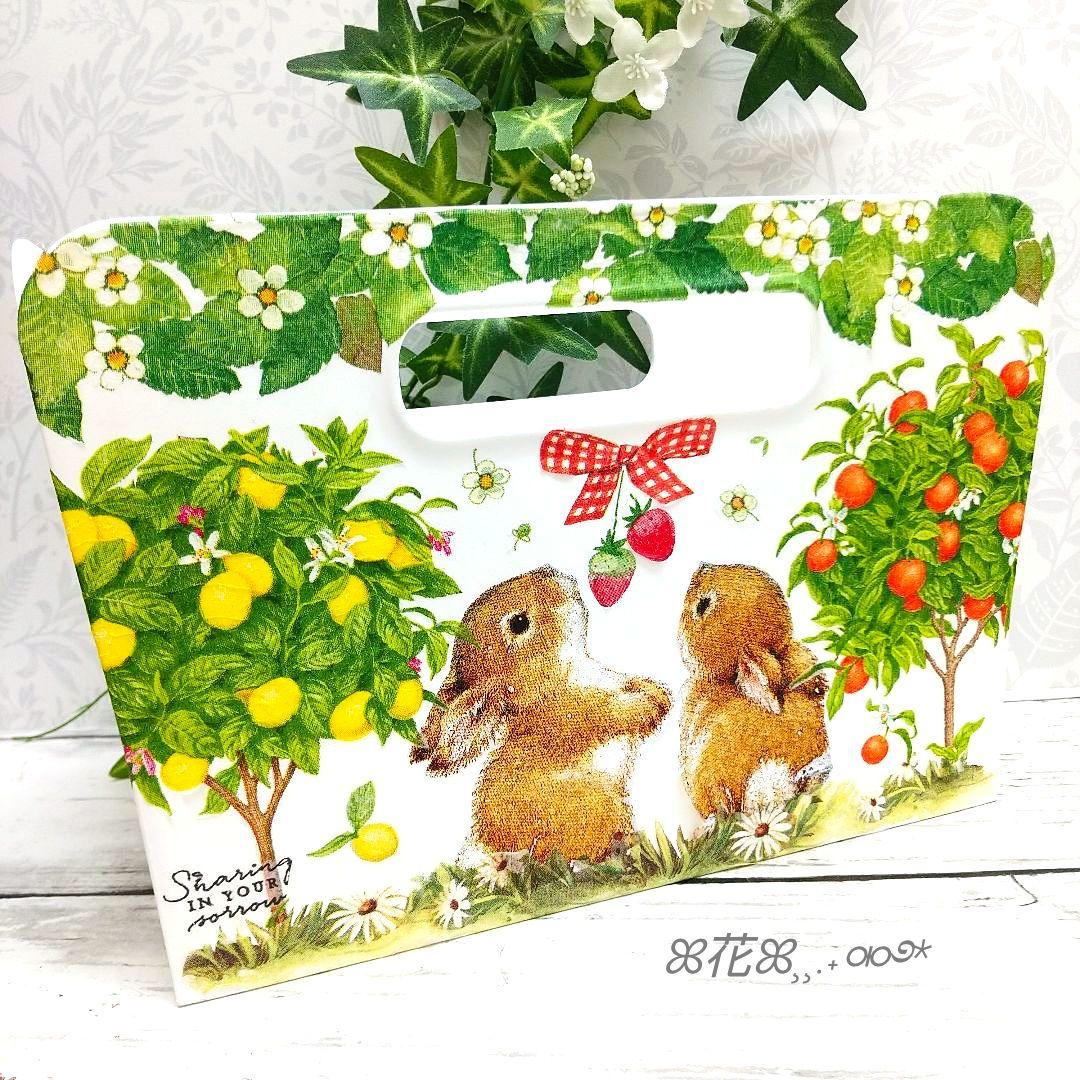 デコパージュ ꔛ‬ꕤ インテリア雑貨♡収納BOX➁♡苺うさぎ♡小物入れ♡ガーデン