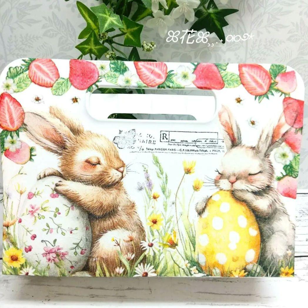 デコパージュ ꔛ‬ꕤ インテリア雑貨♡収納BOX➁♡苺うさぎ♡小物入れ♡ガーデン
