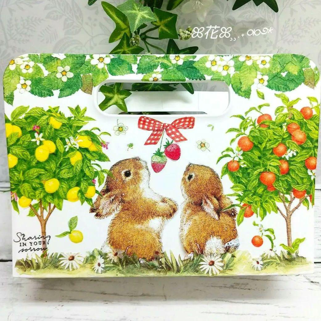 デコパージュ ꔛ‬ꕤ インテリア雑貨♡収納BOX➁♡苺うさぎ♡小物入れ♡ガーデン