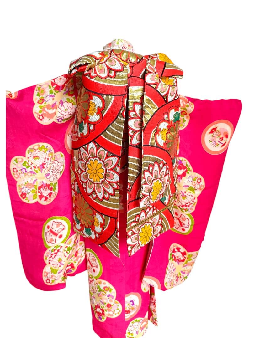 アンティークマゼンダ系ピンク着物と作り帯