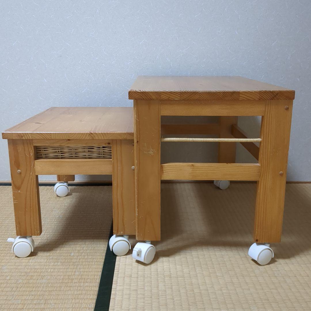 パイン材 キャスター付きパソコンデスク ロータイプ プリンター台 カントリー家具