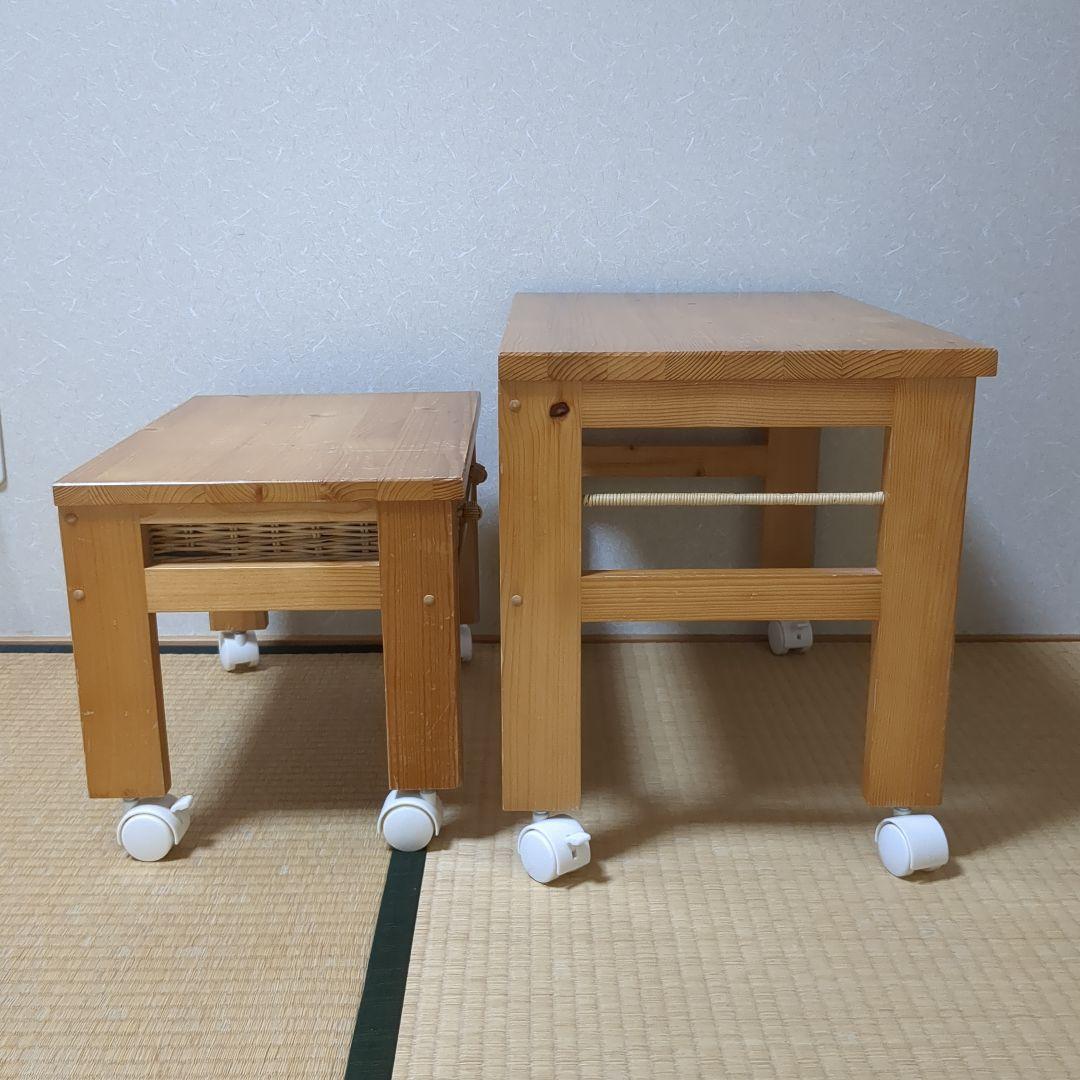 パイン材 キャスター付きパソコンデスク ロータイプ プリンター台 カントリー家具