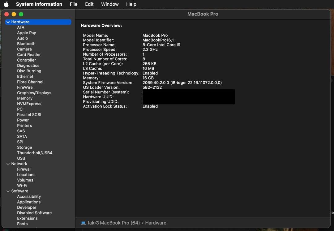 MacBook Pro 16インチ (2019) 8コア 16GB /1TB
