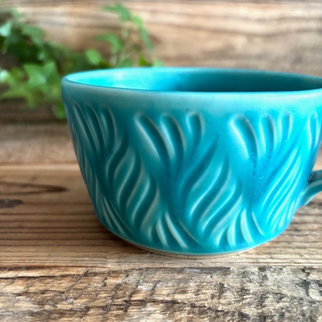 しのぎスープカップ スープボウル ターコイズ 2個セット 益子焼