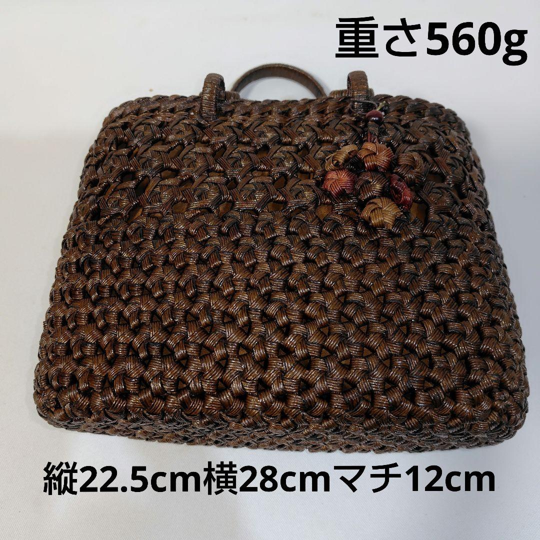 クラフトで作った山葡萄風花車＆花結び編み柿渋染めかごバッグ（アンティーク調）