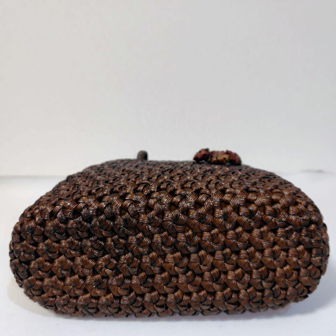 クラフトで作った山葡萄風花車＆花結び編み柿渋染めかごバッグ（アンティーク調）