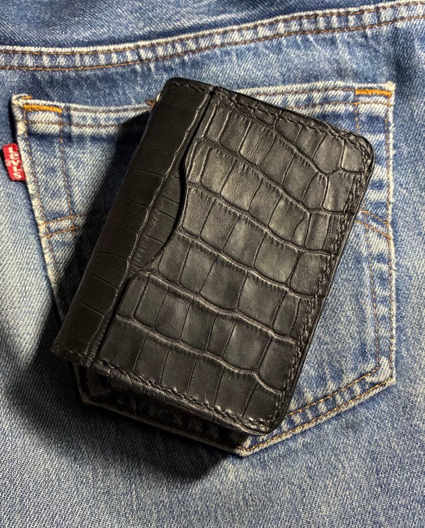 トラッカーウォレット　ショート　クロコ型押し　シルバー925アポロ