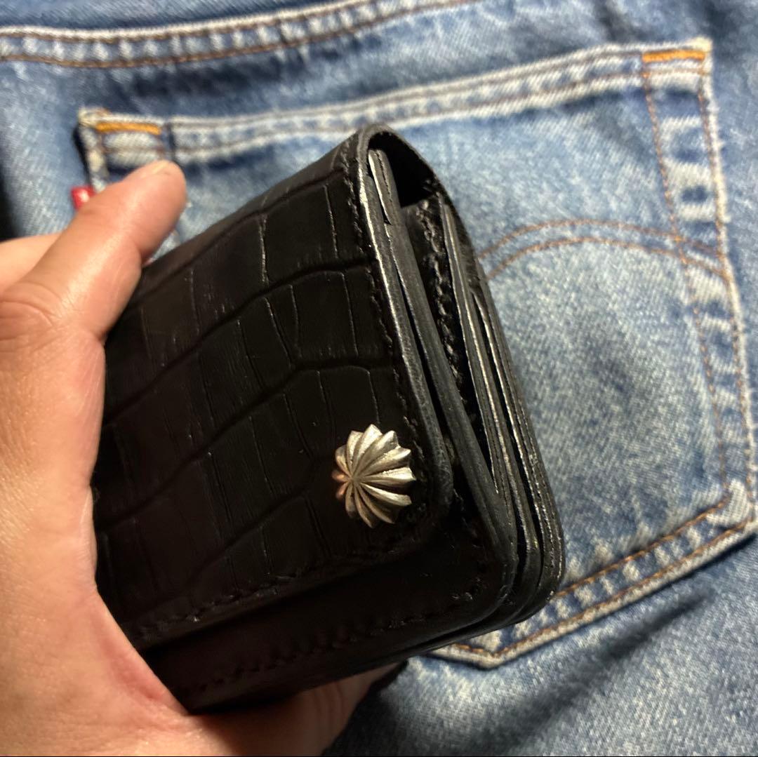 トラッカーウォレット　ショート　クロコ型押し　シルバー925アポロ