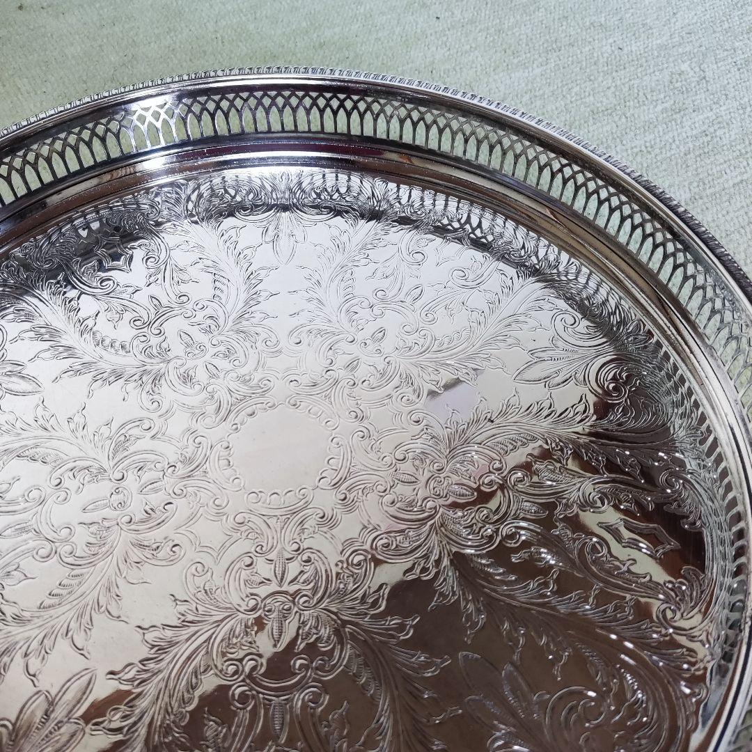 英国製　シルバープレート　ギャラリートレイ　サルヴァ