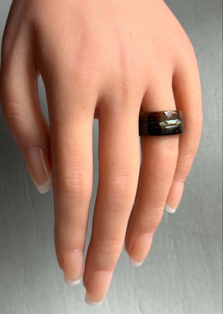 鯨髭板リング 三層構造×螺鈿 幅広 一点物 指輪 約12号