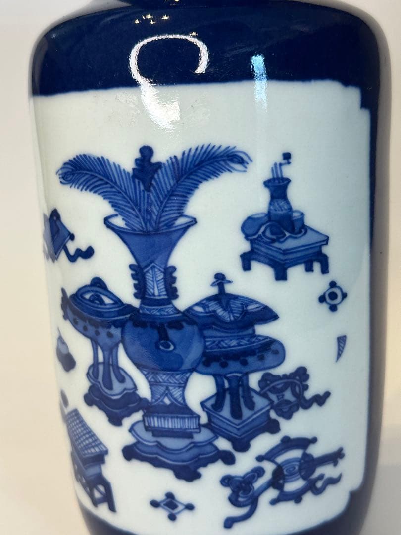 最終價格 清時代 染付山水博古花瓶 中国 骨董 古董 古い 花瓶