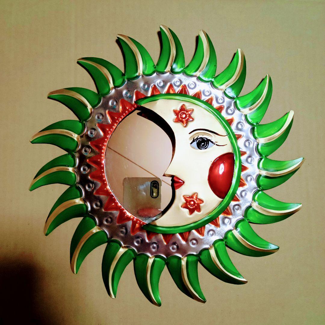 メキシコ雑貨 太陽と月 壁掛けミラー