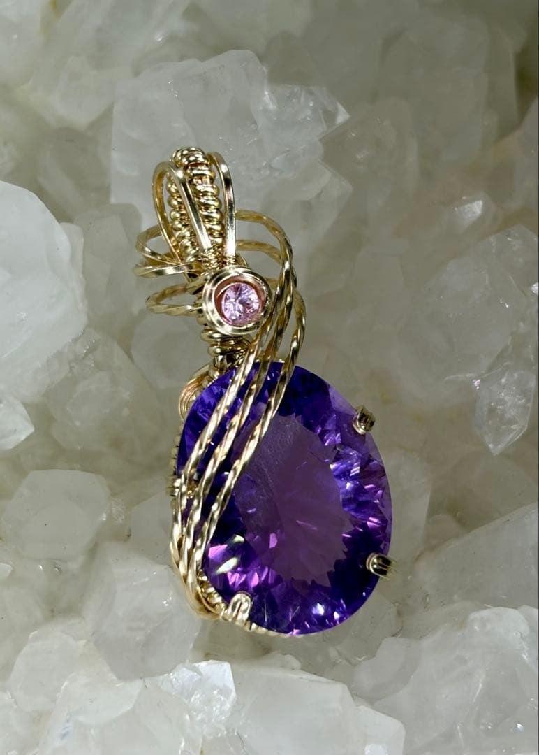 アメジスト　ピンクサファイア　ワイヤージュエリー　ペンダントトップ