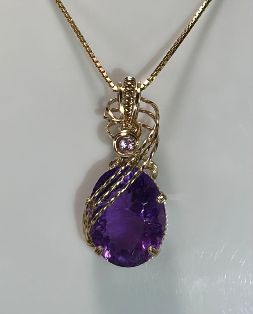 アメジスト　ピンクサファイア　ワイヤージュエリー　ペンダントトップ