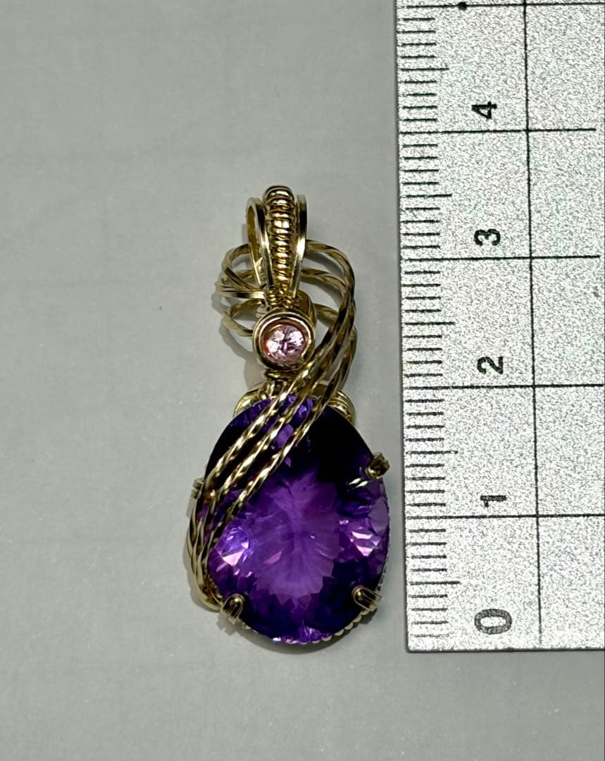 アメジスト　ピンクサファイア　ワイヤージュエリー　ペンダントトップ