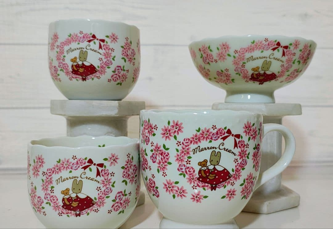 【昭和レトロ】マロンクリーム　食器セット　マグカップ　お茶碗　コップ×2個