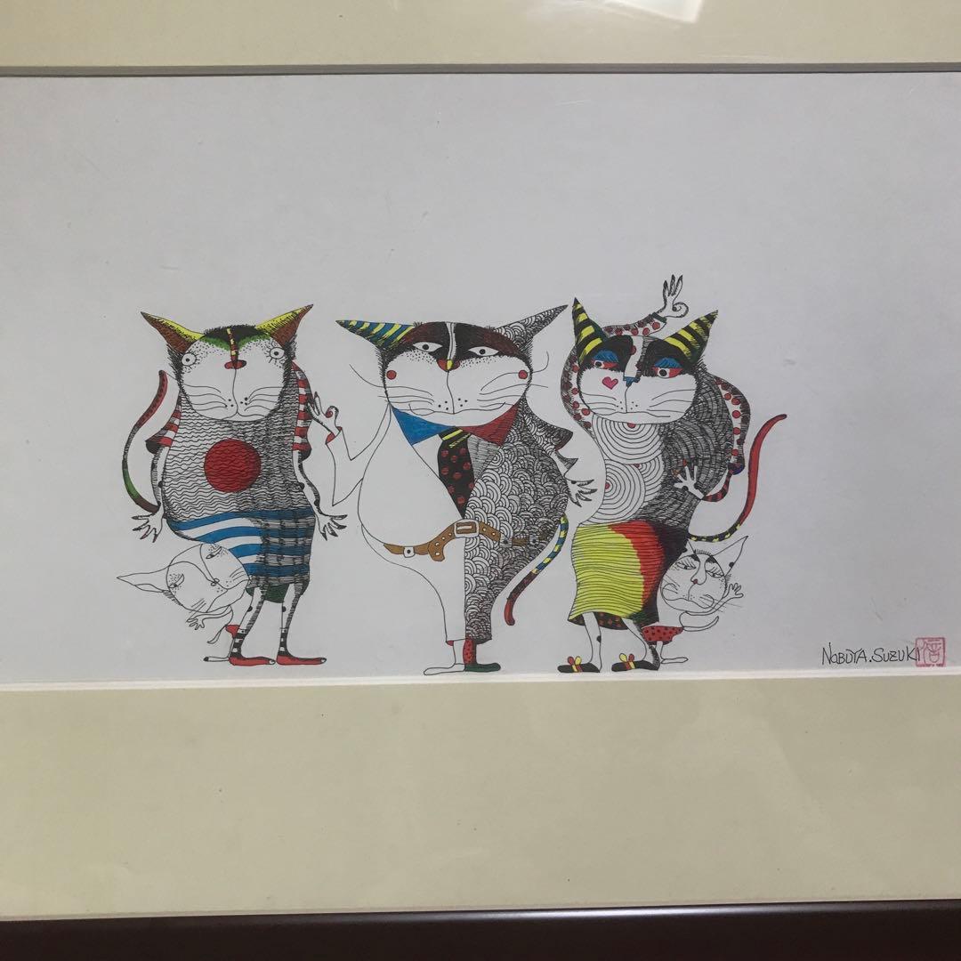 鈴木信也　猫の絵　肉筆画