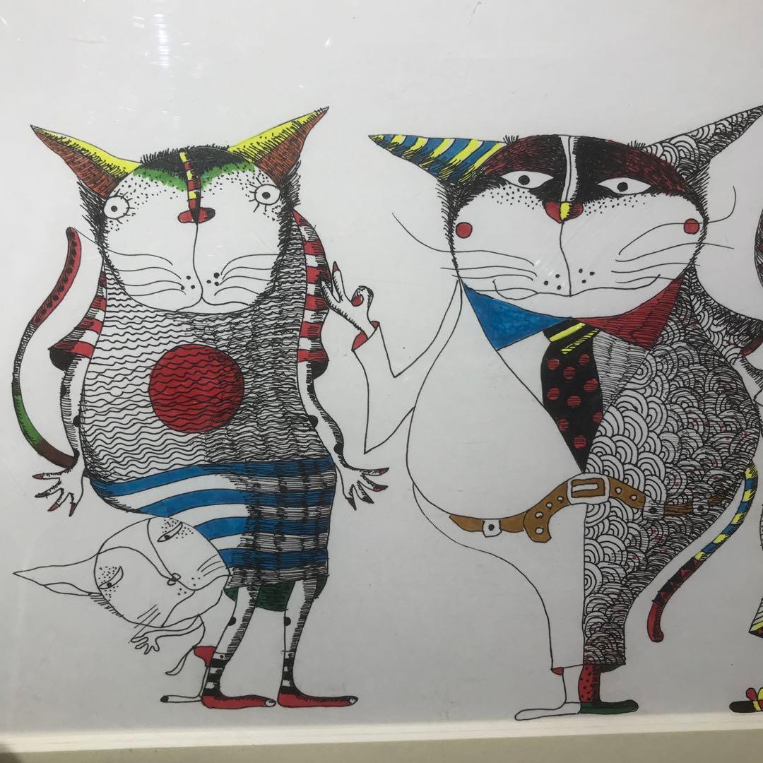 鈴木信也　猫の絵　肉筆画