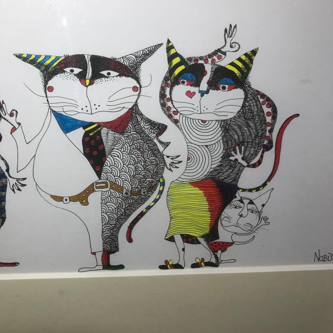 鈴木信也　猫の絵　肉筆画