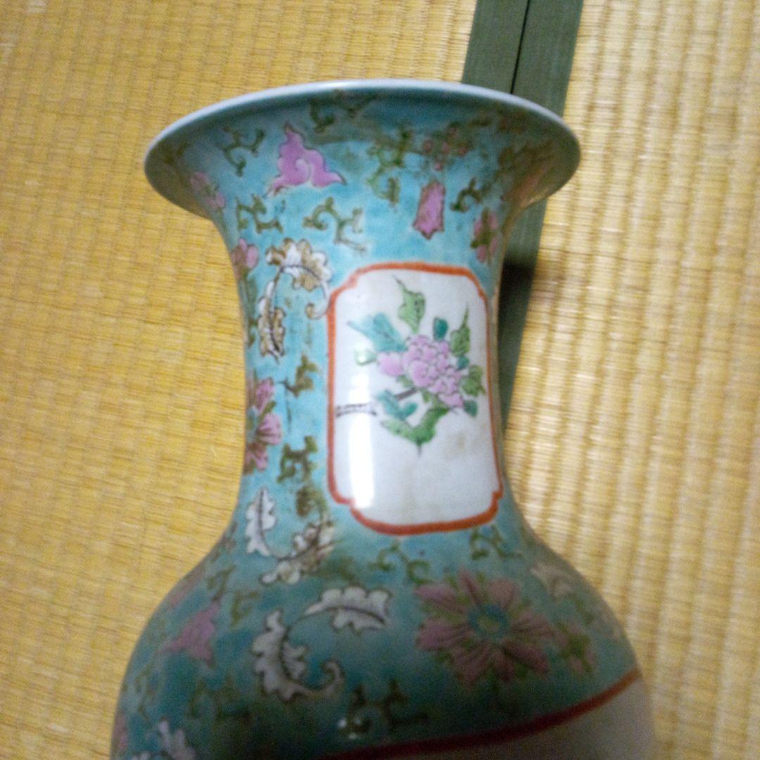 青と緑の花模様 陶器花瓶 約46cm