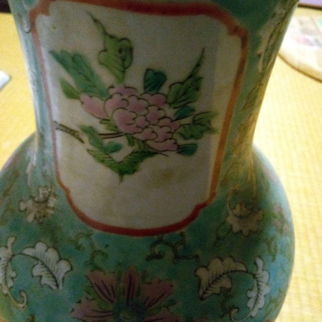 青と緑の花模様 陶器花瓶 約46cm