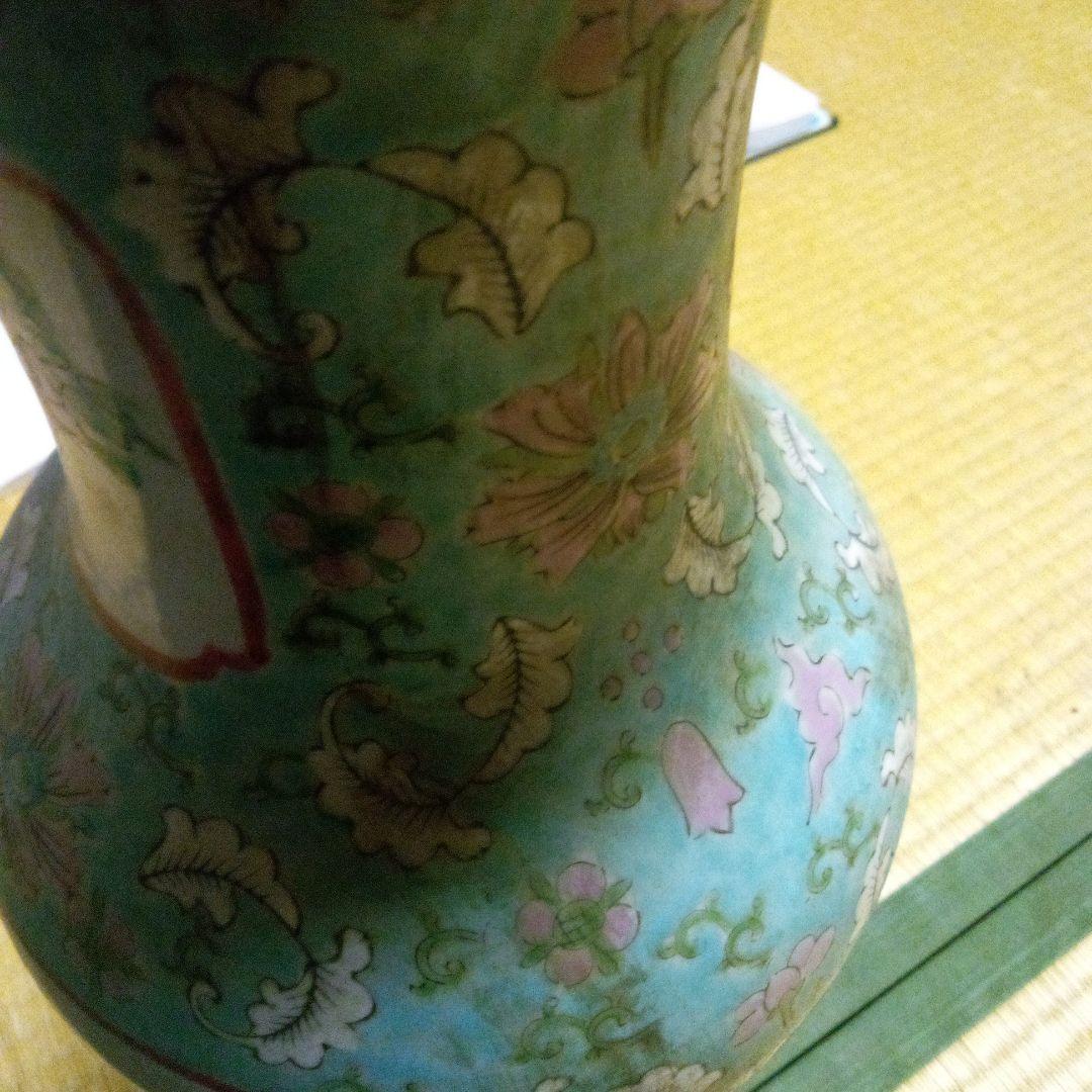 青と緑の花模様 陶器花瓶 約46cm