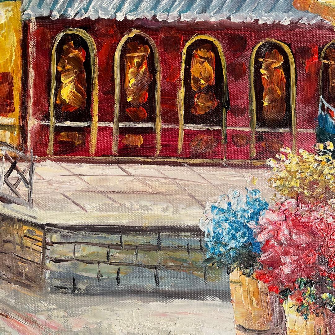 手書き油絵 パリの街角 額付き 肉筆絵画 インテリア 油彩画