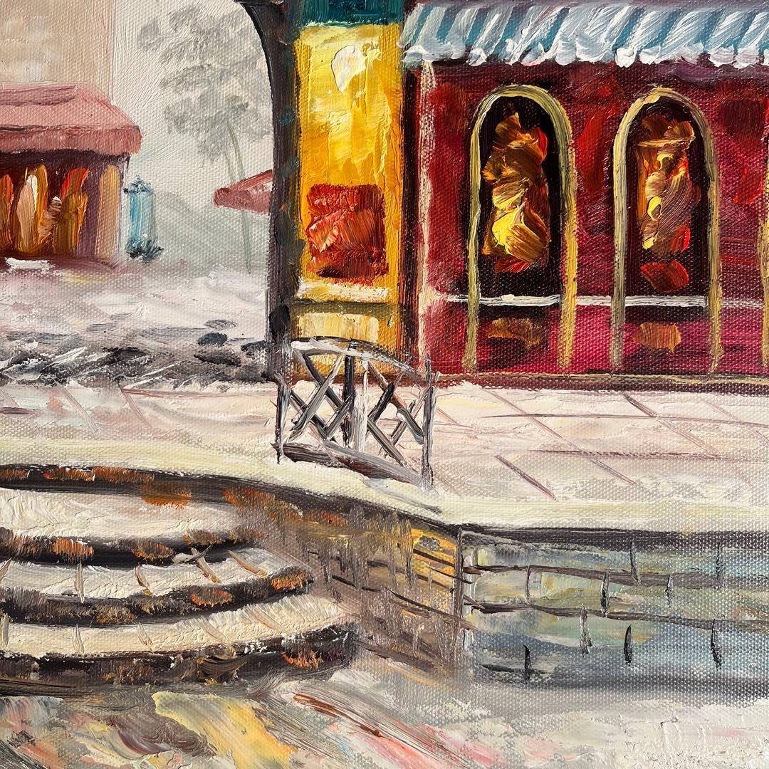手書き油絵 パリの街角 額付き 肉筆絵画 インテリア 油彩画