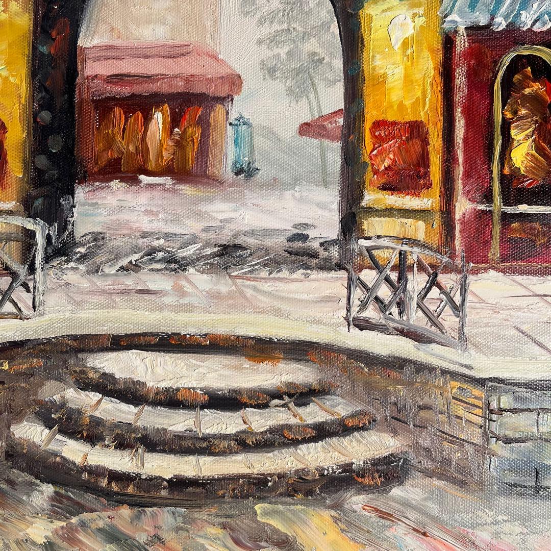 手書き油絵 パリの街角 額付き 肉筆絵画 インテリア 油彩画