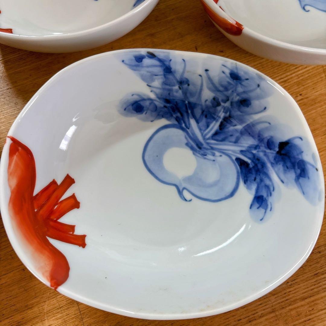 九谷焼　上出長右衛門　かぶの図　4.5号小鉢揃　　楕円鉢　盛鉢　横幅14.3cm