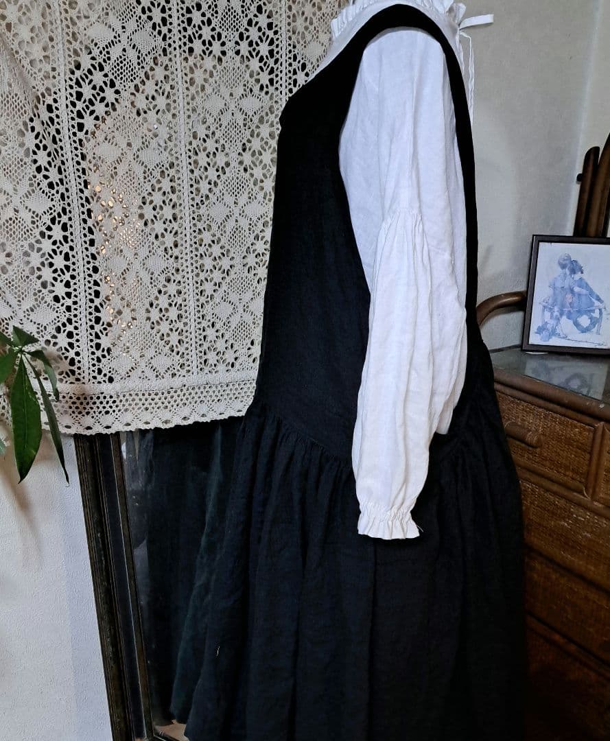 フレンチリネンギャザーたっぷりバッククロスロングエプロンドレス他おまとめ