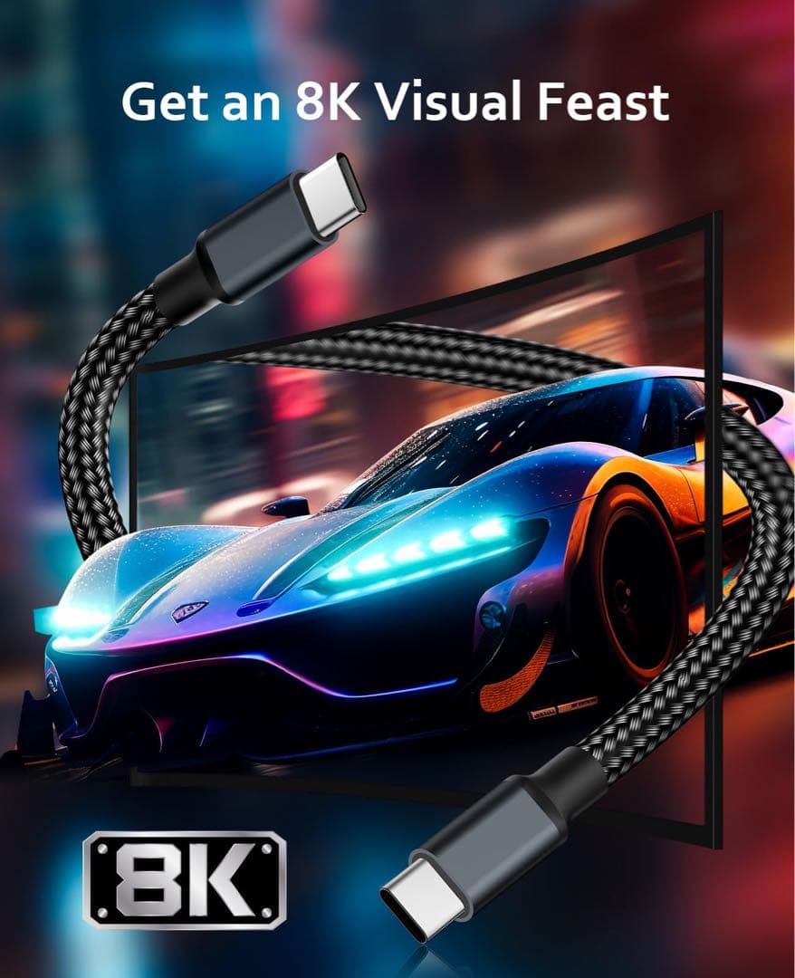 usb4.0ケーブル 磁気自動収納 type-cケーブル100W/5A急速充電