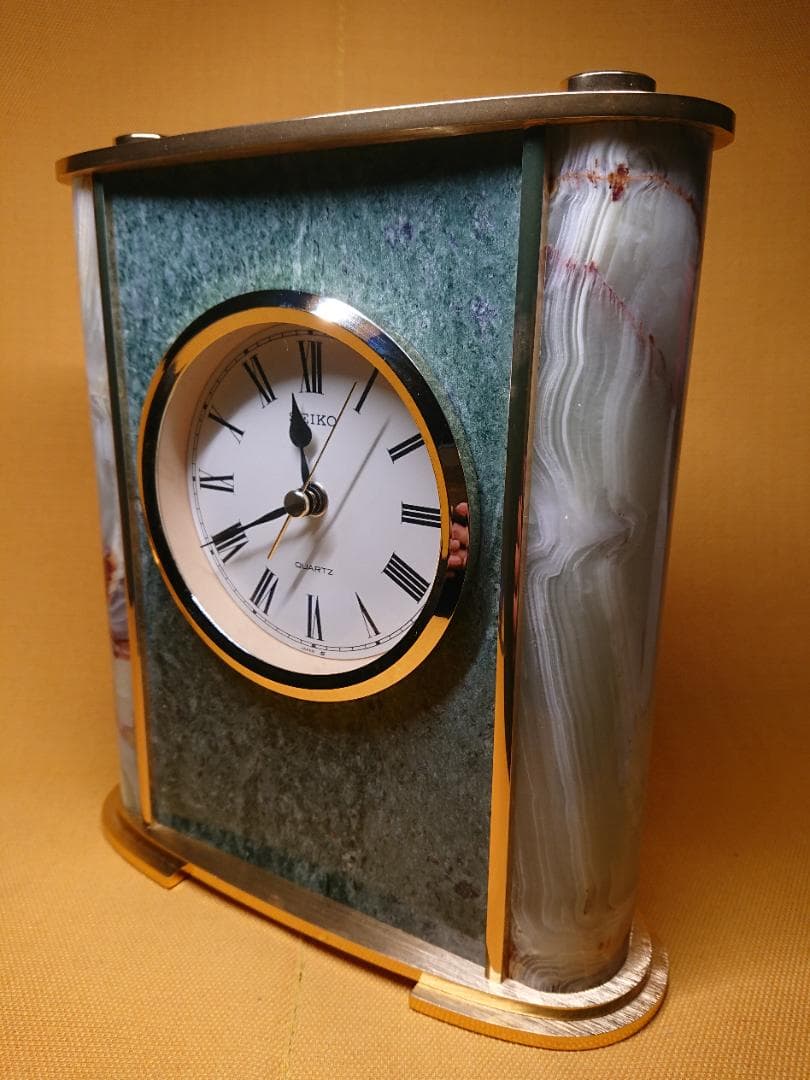 【美品】セイコー　置時計　天然石　置物　インテリア　工芸品　美術品　A4007