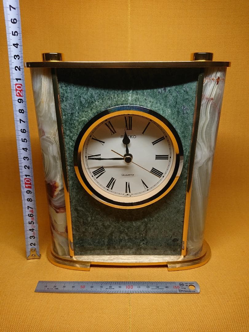 【美品】セイコー　置時計　天然石　置物　インテリア　工芸品　美術品　A4007