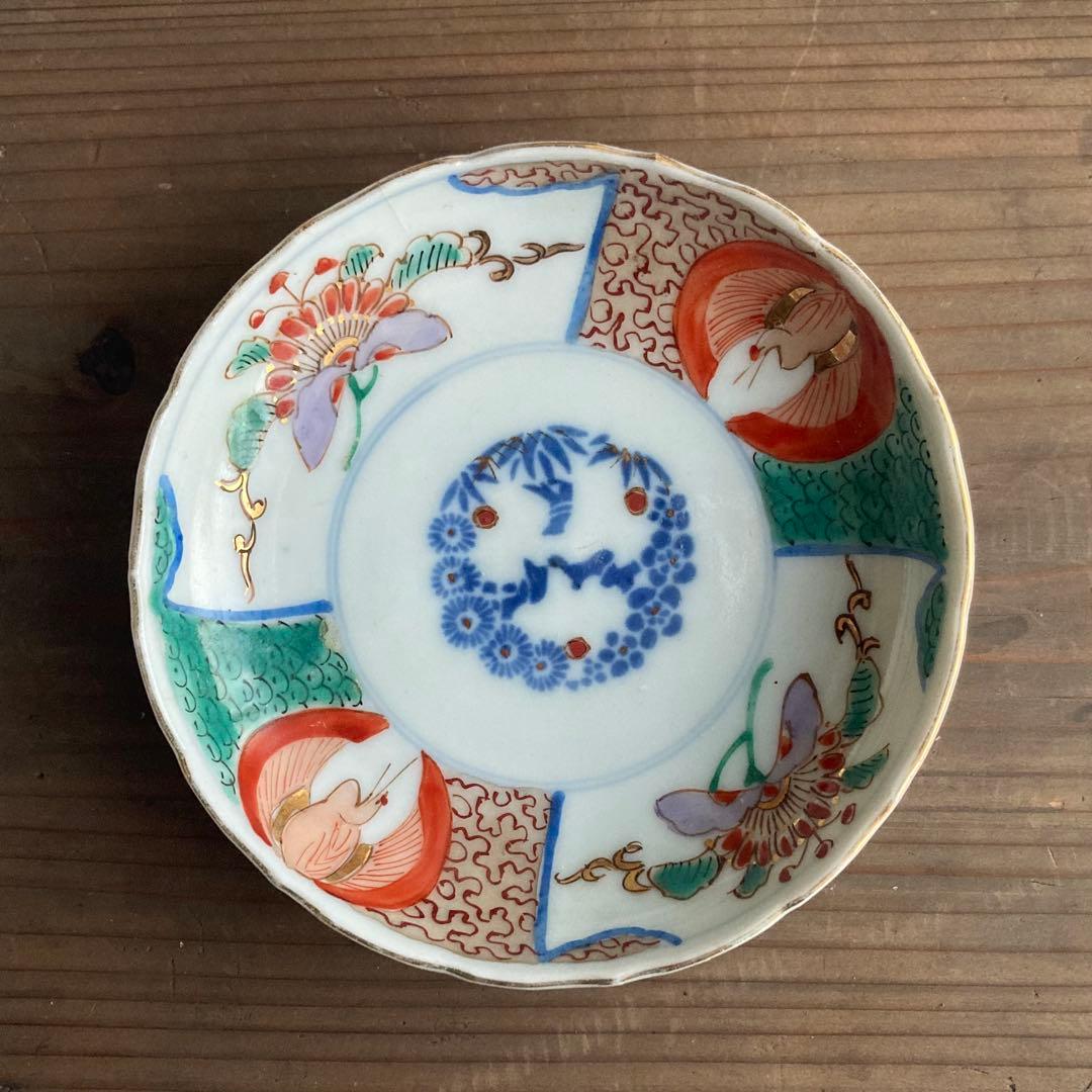 金彩赤絵鶴唐花皿　伊万里焼や大聖寺伊万里、林九郎窯や古伊万里、九谷焼や龍峰窯好き
