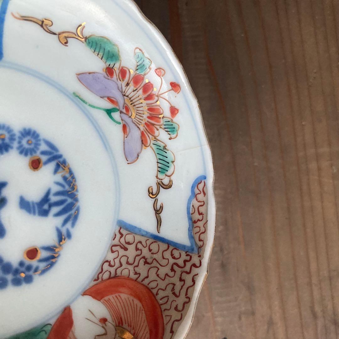 金彩赤絵鶴唐花皿　伊万里焼や大聖寺伊万里、林九郎窯や古伊万里、九谷焼や龍峰窯好き