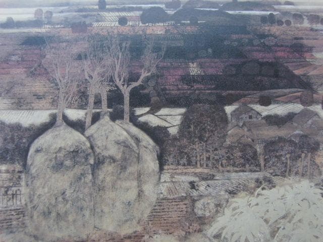 西久松吉雄、【黄砂】、希少な額装用画集画、新品高級額 額装付、状態良好