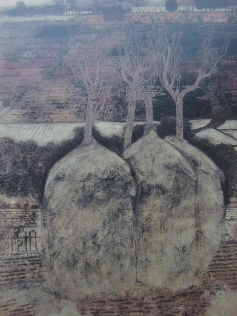 西久松吉雄、【黄砂】、希少な額装用画集画、新品高級額 額装付、状態良好