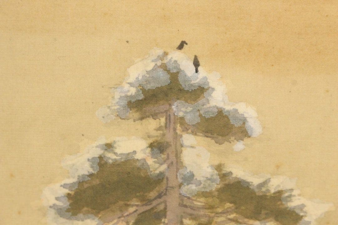 No5374 掛軸　在銘　春峰　雪景日出図　絹本着色　古画　古美術　送料無料