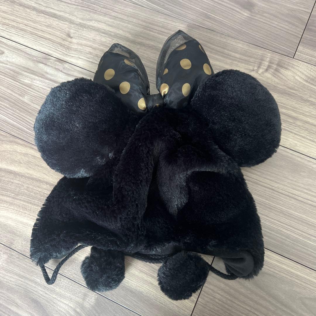 ディズニー　ミニー　ファンキャップ　ブラック　リボン　水玉