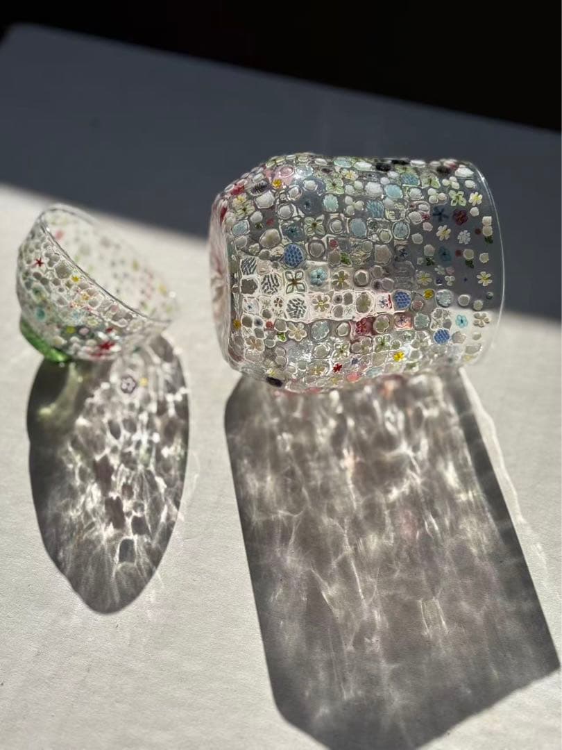 江波冨士子さん グラス 「花の庭」2個セット 新品