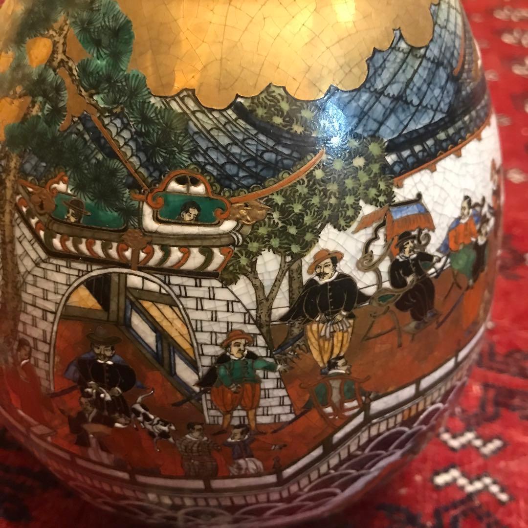 【薩摩焼】希少　金欄手 十字紋花器 31cm 状態良好
