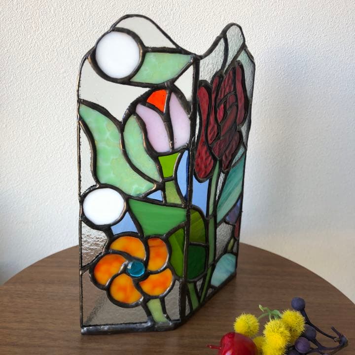 ステンドグラス　置物　薔薇
